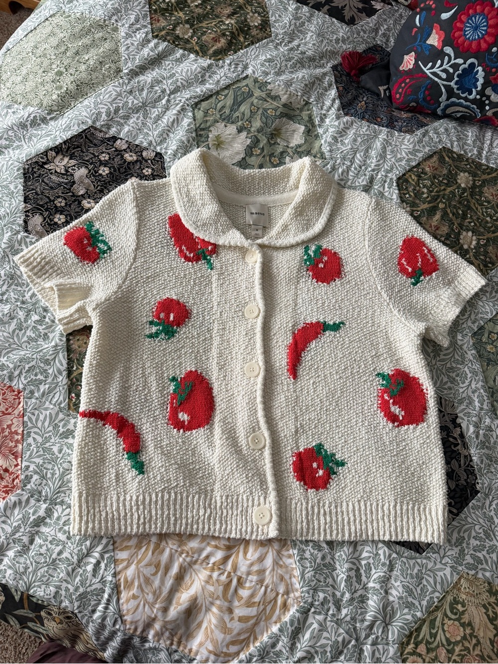 🍅Anthropologie Short-Sleeve Collared Cardigan Sweater Maeve Medium - Picture 6 of 14